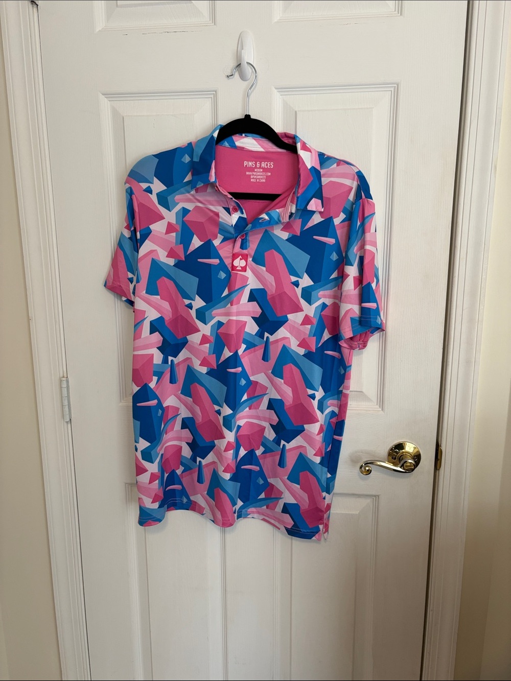 PINS & ACES Geometric Pink and Blue Golf Polo